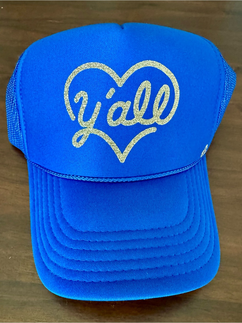 Mother Trucker & Co Y’all Royal Blue Gold Glitter Hat NWOT